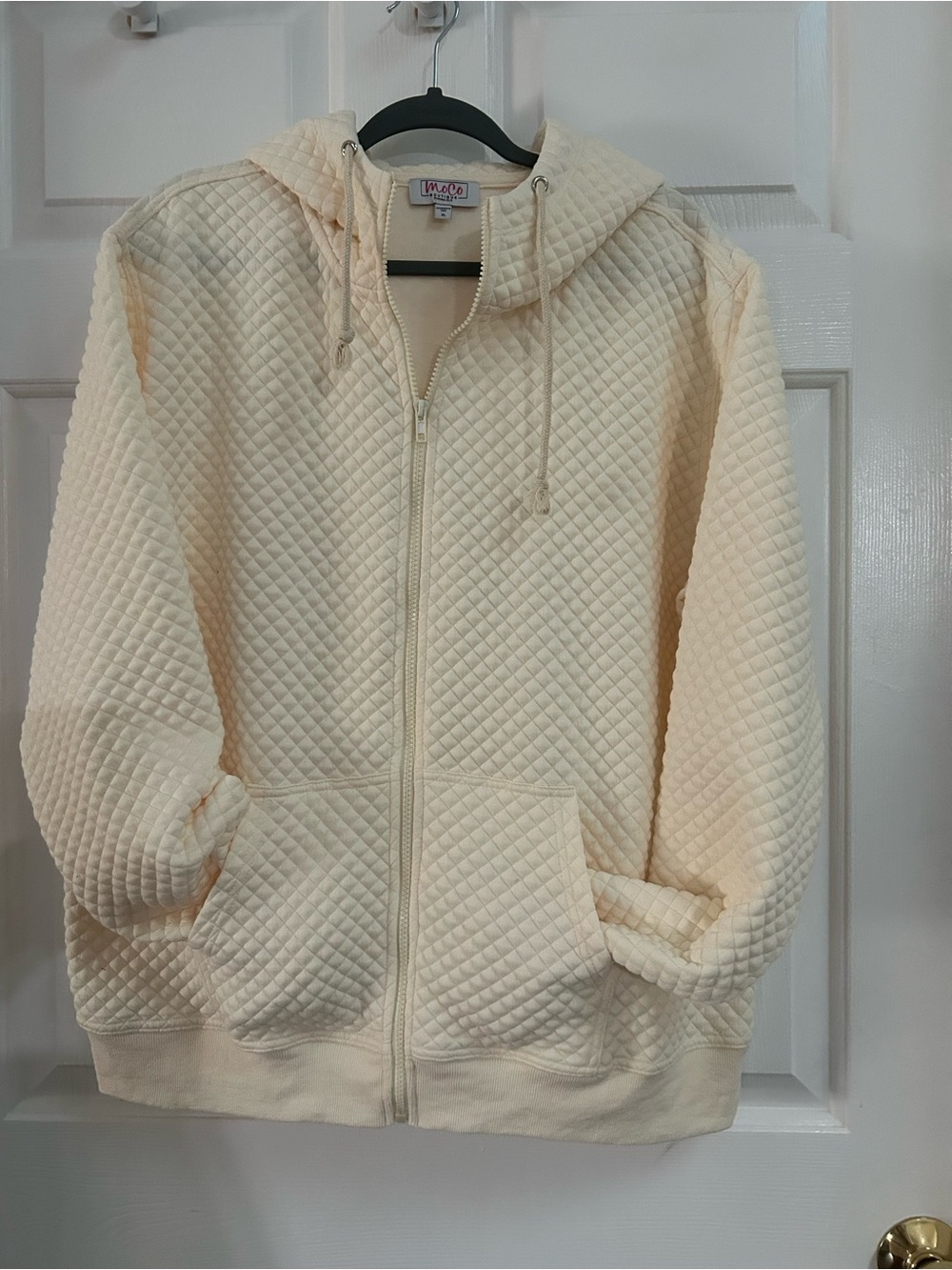 MOCO Quilted Teddy Zip Jacket Hoodie - Cream